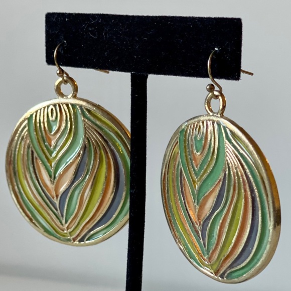 Multi-color Boho Feather Print Statement Earrings - Picture 4 of 6